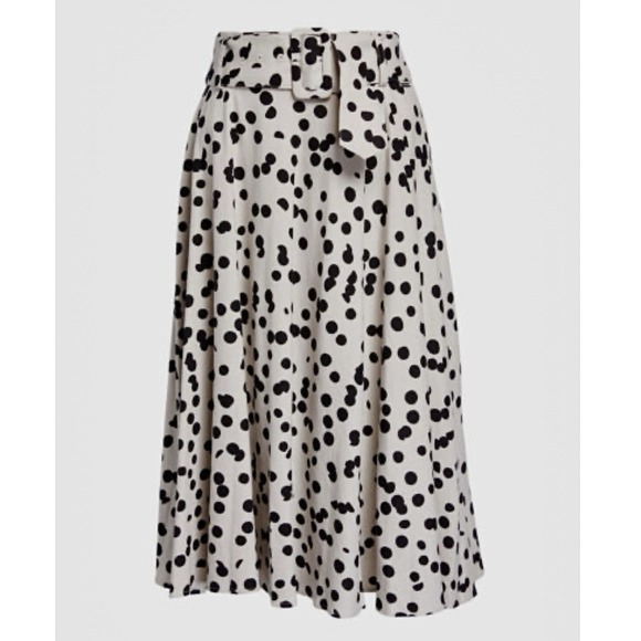 Tahari Dresses & Skirts - Tahari Cream and Black Polka Dot Midi Skirt with Belt